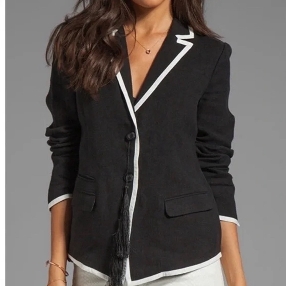 Elizabeth and James Linen Blazer SZ 10 Black White